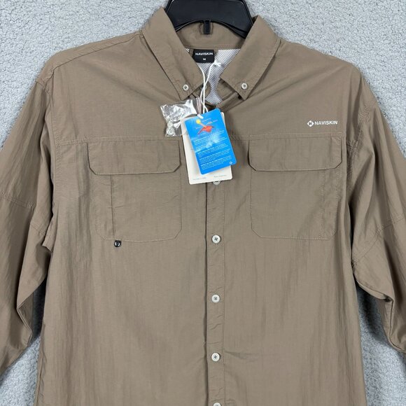 Naviskin Mens Lightweight Long Sleeve Shirt Button-Up  Medium Brown NWT's - Picture 2 of 7
